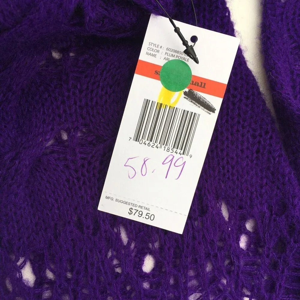 Nine West Womens Sweater sz XS Plum Purple Cowl Neck Open Thin Knit Long Sleeve - Picture 11 of 12